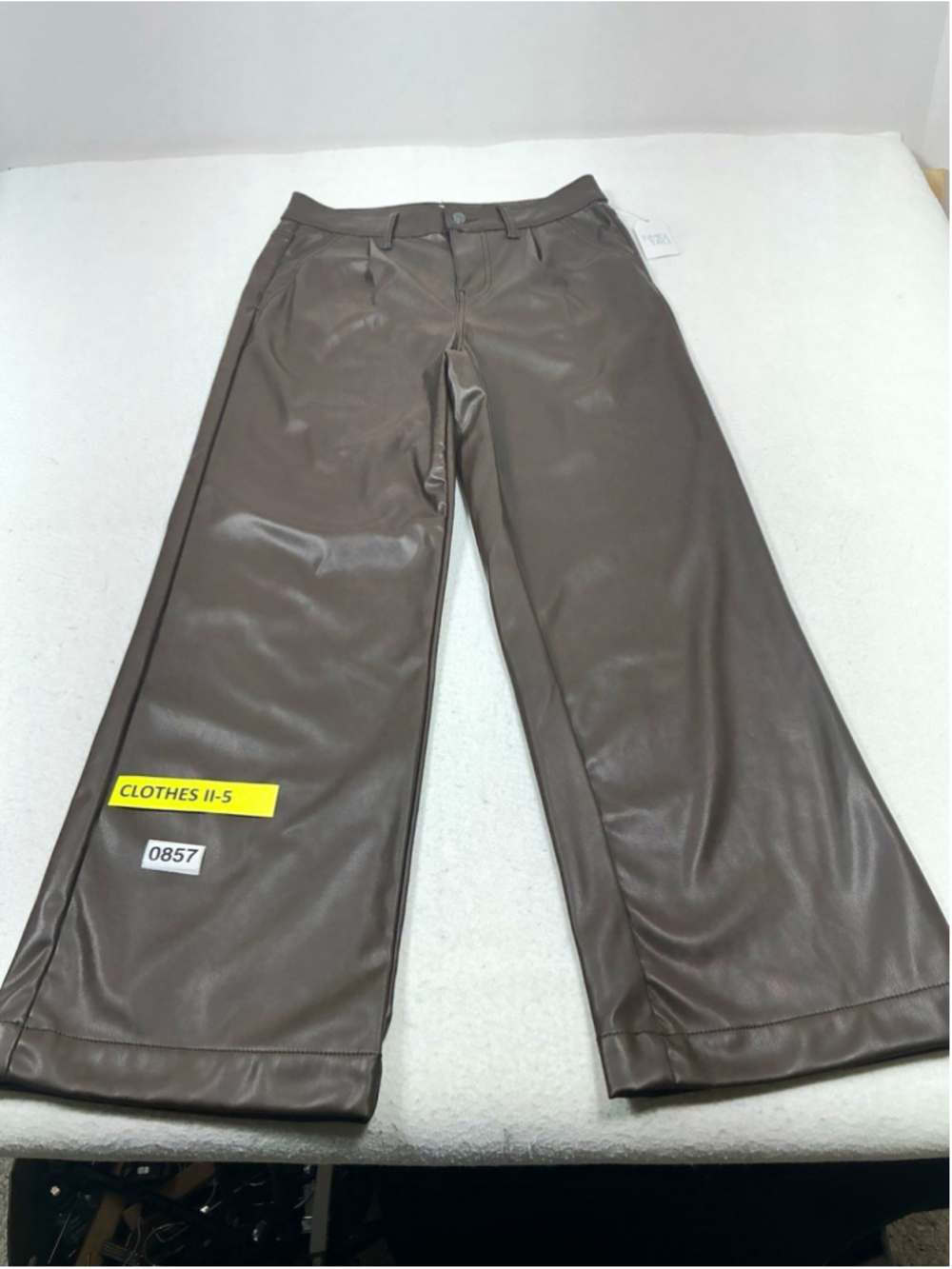 Womans Time and Tru High Rise Wide Leg Faux Leather Trouser Pants 6 Brown